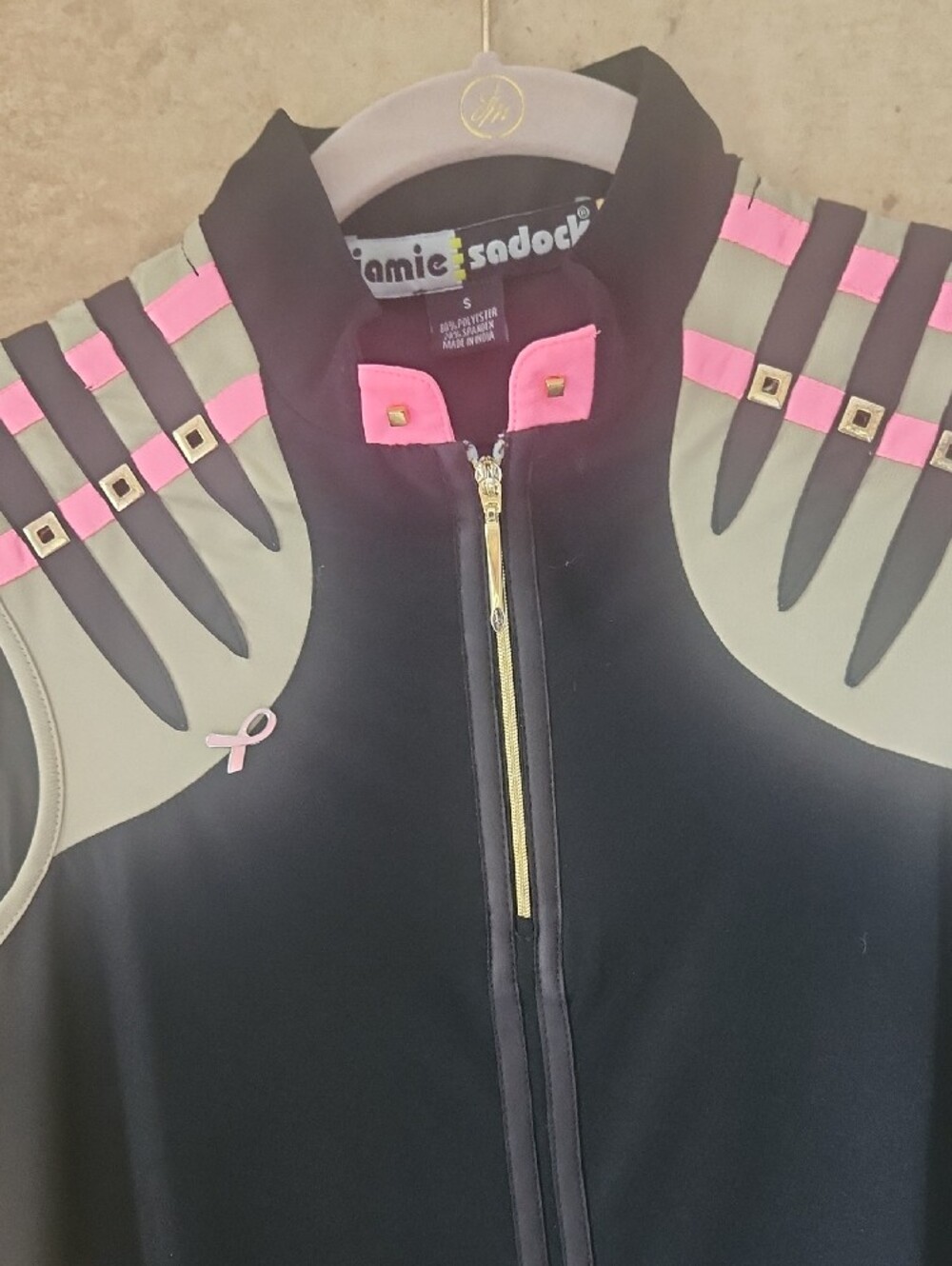 "SALE"--=Like NEW--JAMIE SADOCK Black Golf Tank with Pink and Light Gray Accents - Picture 2 of 6